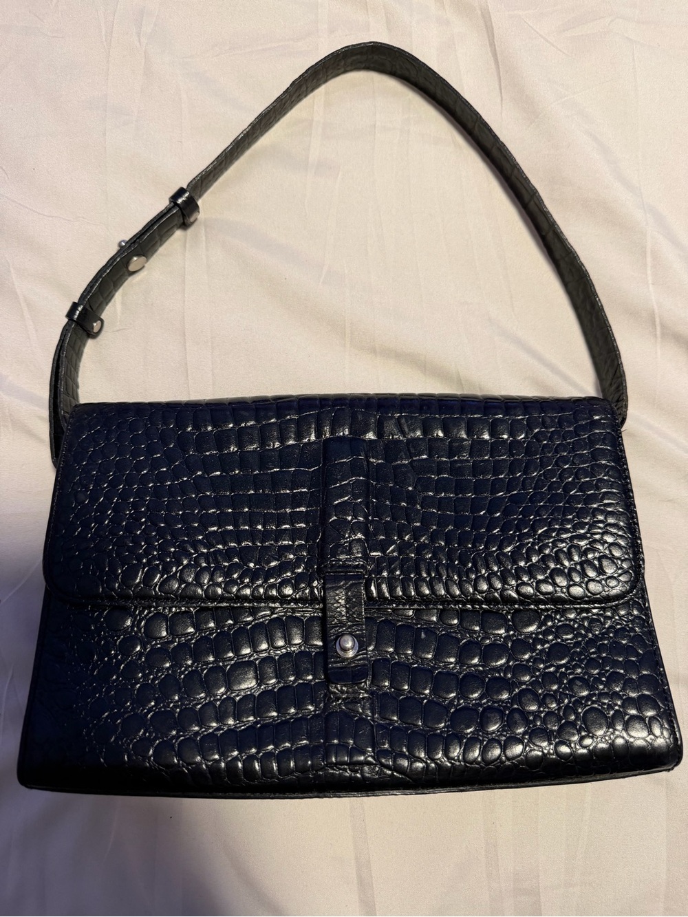 DKNY Croc-Embossed Black Shoulder Bag